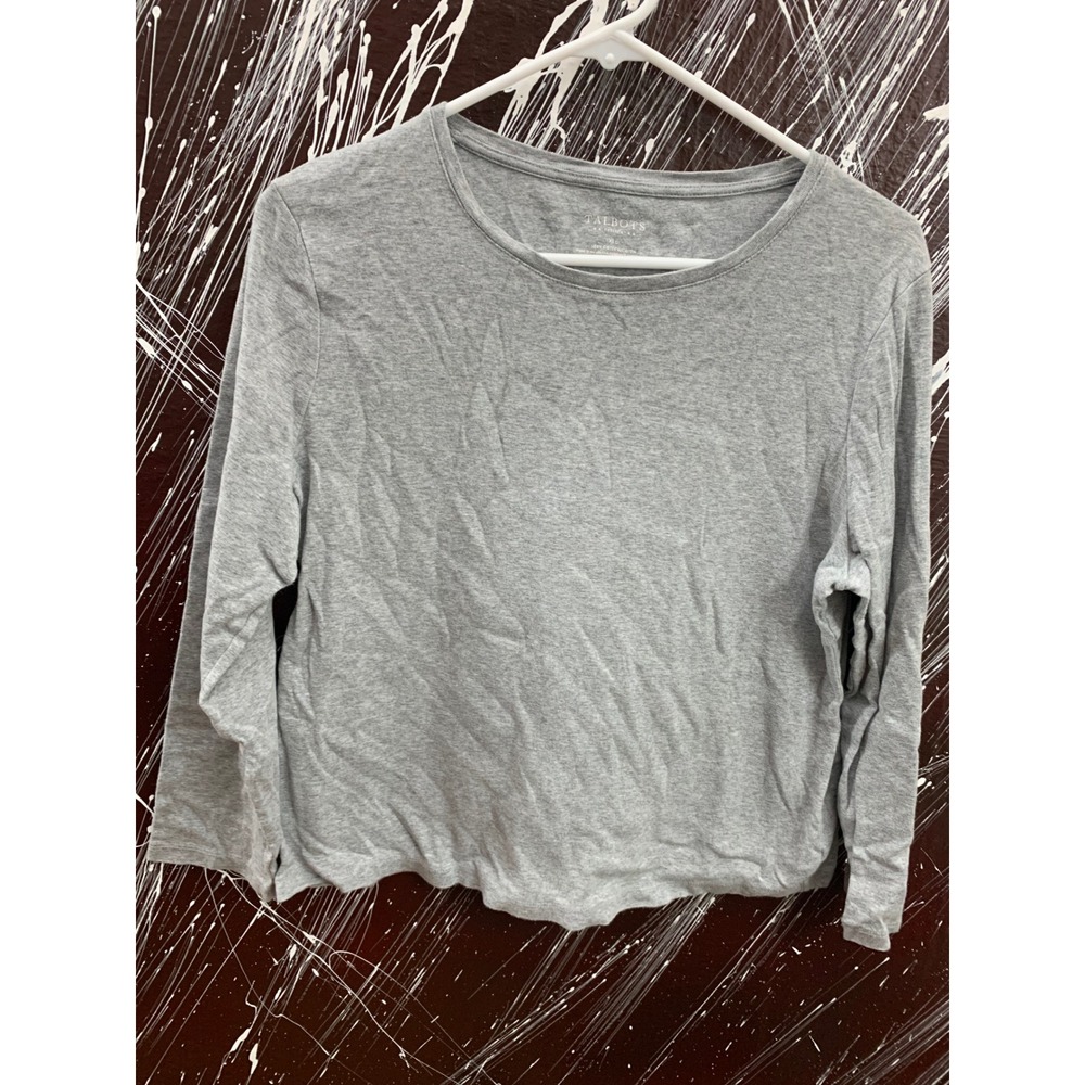 Talbots Petites XLp Heather Gray Long Sleeve Cotton Crew Neck Tee Shirt 2657